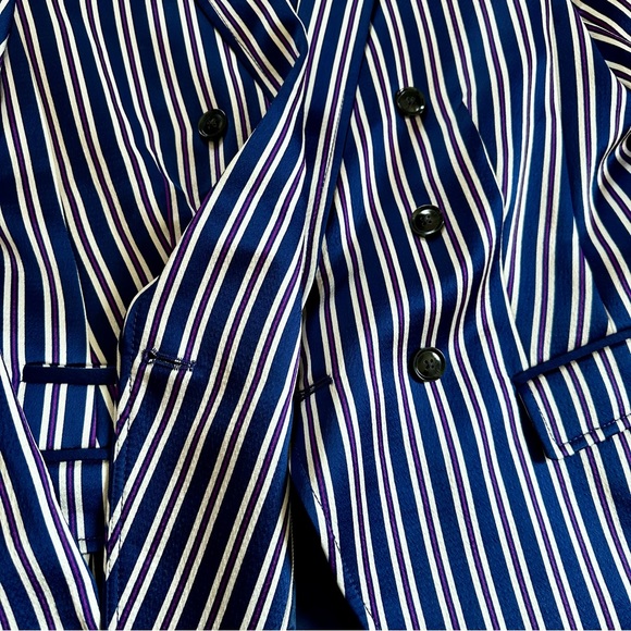 BANANA REPUBLIC Blue and White Stripe Double-Breasted Blazer - Picture 7 of 14